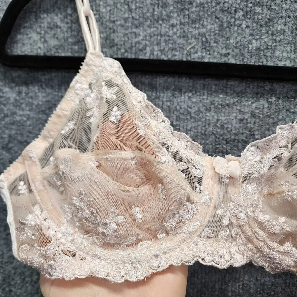 Vintage Victoria Secret womens‎ 34C Nude White Floral Lace Sheer 90's Sexy Bra